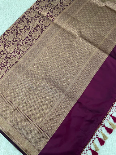 Banarasi Katan Silk Saree | Deep Plum | Antique Zari | Handwoven | Silk Mark Certified | Ships from California